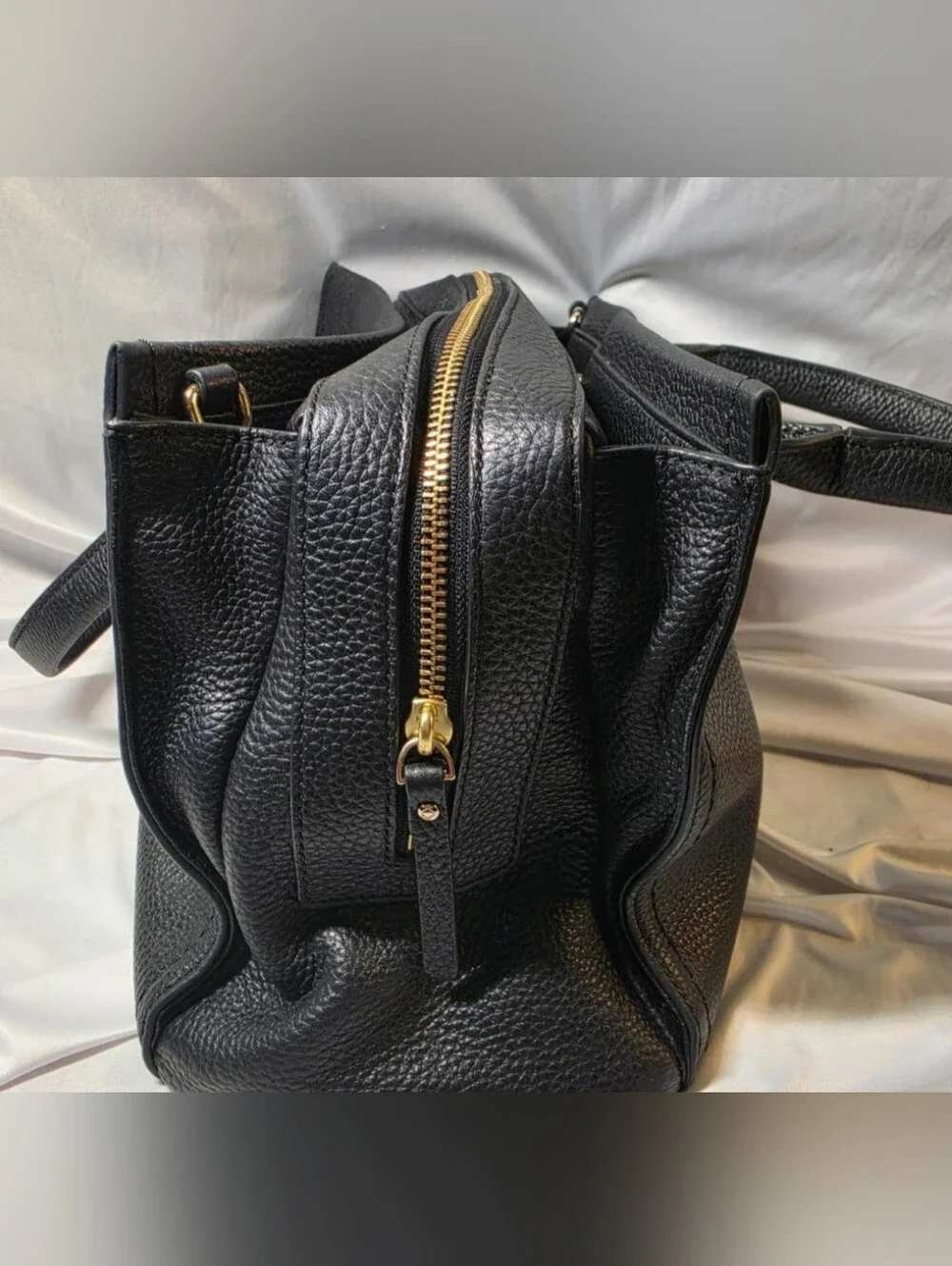 kate spade Black Pebbled Leather Satchel with Tassel Charm